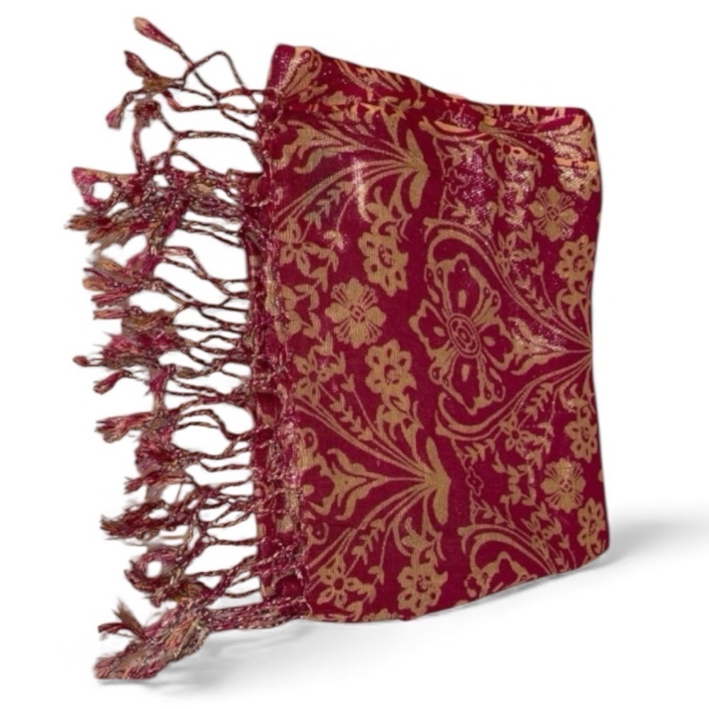 KARMA SCARF Shawl Wrap Fringe Paisley & Floral Pattern Pink and Beige
74” x 23” - Picture 7 of 9
